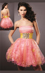 A-line Strapless Straight Neck Crystal Ruched Beaded Open-Back Jeweled Natural Waistline Short Party Dress With Ruffles