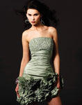 Strapless Cocktail Short Satin Sheath Sequined Pleated Ruched Straight Neck Floral Print Empire Waistline Sheath Dress