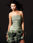 Strapless Cocktail Short Sheath Satin Straight Neck Empire Waistline Ruched Pleated Sequined Floral Print Sheath Dress