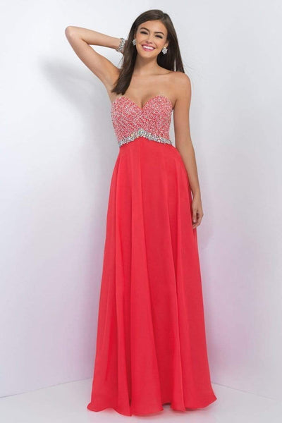 A-line Strapless Chiffon Floor Length Sweetheart Empire Waistline Glittering Sequined Back Zipper Crystal Prom Dress