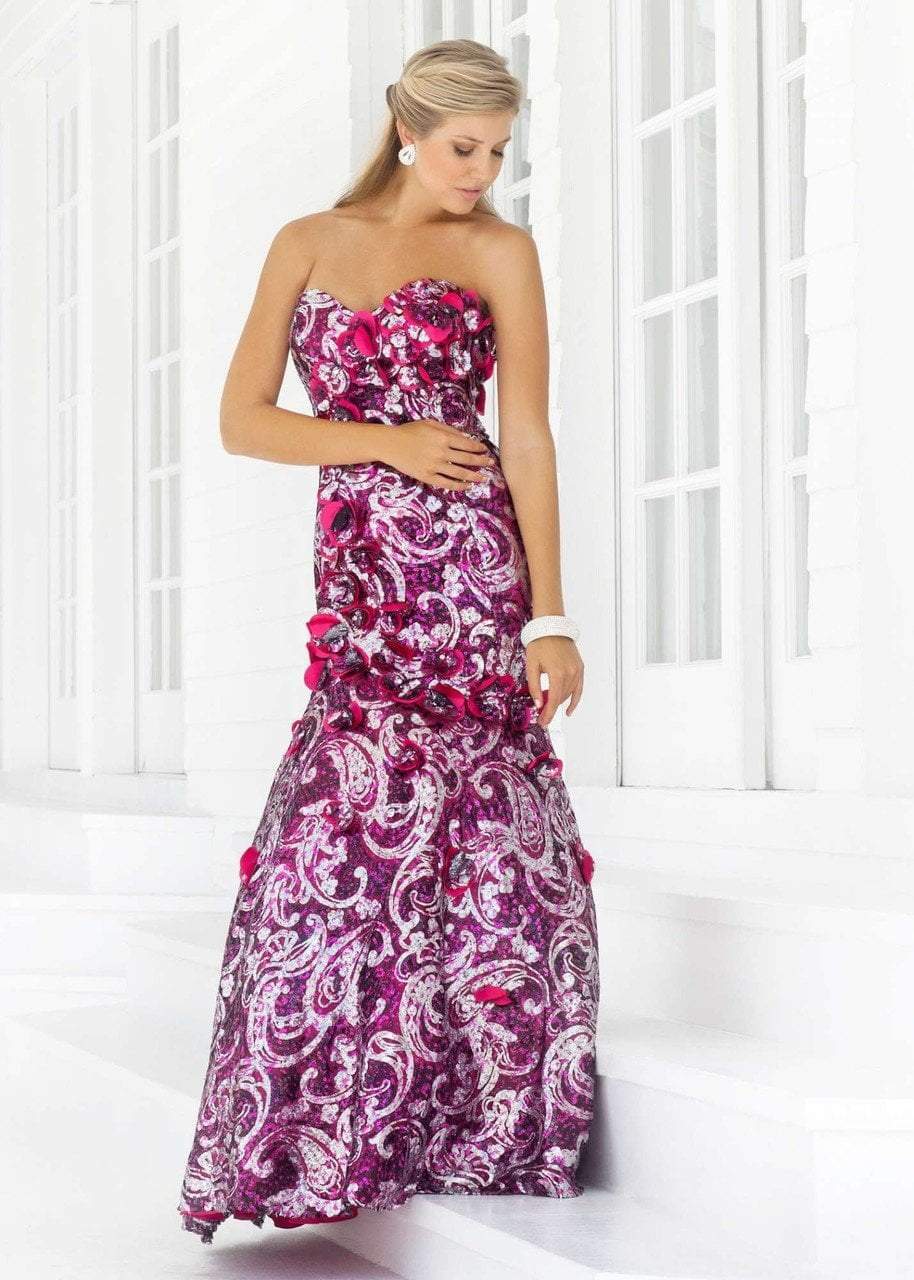 Blush by Alexia Designs - 9336 Strapless Floral Sequined Trumpet Gown
