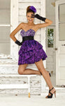 A-line Strapless Cocktail Short Taffeta Asymmetric Ruched Tiered Beaded Animal Zebra Print Empire Waistline Sweetheart Dress With Rhinestones and Ruffles