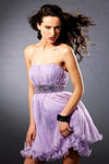 A-line Strapless Organza Straight Neck Empire Tie Waist Waistline Beaded Pleated Tiered Fitted Wrap Cocktail Short Dress