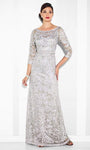A-line Bateau Neck Beaded Illusion Tulle 3/4 Sleeves Dress With a Ribbon