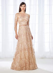 Tall A-line Bateau Neck Sweetheart Illusion Beaded Wrap Sheer Natural Waistline 3/4 Sleeves Evening Dress/Mother-of-the-Bride Dress with a Brush/Sweep Train