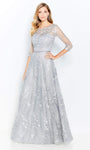 Tall A-line 3/4 Sleeves Bateau Neck Sweetheart Beaded Wrap Illusion Sheer Natural Waistline Evening Dress/Mother-of-the-Bride Dress with a Brush/Sweep Train