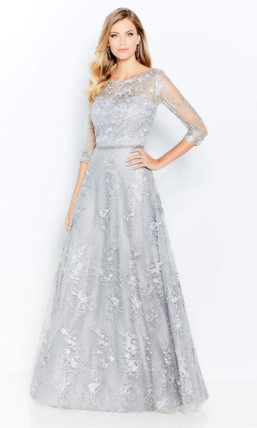 Tall A-line Wrap Sheer Beaded Illusion Bateau Neck Sweetheart Natural Waistline 3/4 Sleeves Evening Dress/Mother-of-the-Bride Dress with a Brush/Sweep Train