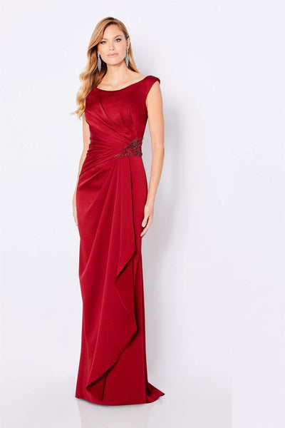 Natural Waistline Cap Sleeves Floor Length Bateau Neck Crepe Sheath Pleated Beaded Back Zipper Sheath Dress/Evening Dress with a Brush/Sweep Train