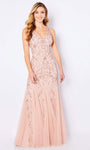 A-line V-neck Fitted Beaded Sequined Hidden Back Zipper Tulle Sleeveless Floor Length Natural Waistline Evening Dress