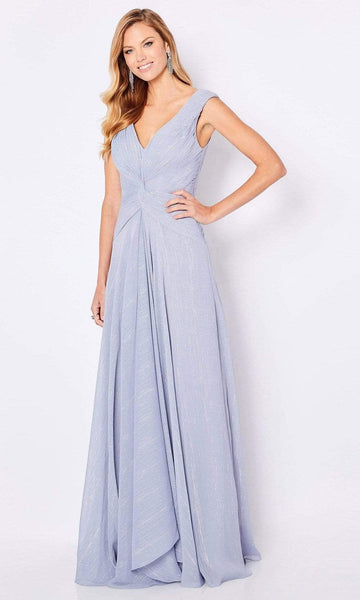 Tall A-line V-neck Floor Length Natural Waistline Sleeveless Back Zipper V Back Pleated Evening Dress