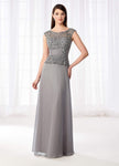 A-line Chiffon 3/4 Cap Sleeves Cocktail Bateau Neck Sweetheart Ruched Illusion Beaded Dress