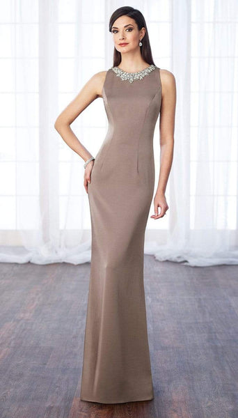 Sleeveless Natural Waistline Beaded Back Zipper Keyhole Sheath Polyester High-Neck Sheath Dress/Evening Dress/Prom Dress/Party Dress