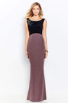 Two-Toned Print Floor Length Natural Waistline Crepe Scoop Neck Fall Sleeveless Fitted V Back Back Zipper Beaded Sheath Sheath Dress/Evening Dress with a Brush/Sweep Train