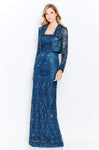 Sheath Fitted Sequined Lace Natural Waistline Straight Neck Long Sleeves Sleeveless Floor Length Sheath Dress/Evening Dress