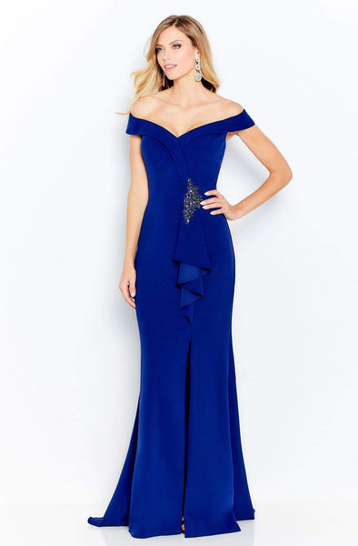 Off the Shoulder Sheath Natural Waistline Slit Beaded Fitted Sheath Dress/Mother-of-the-Bride Dress with a Brush/Sweep Train With Ruffles