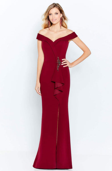 Sheath Sweetheart Off the Shoulder Natural Waistline Beaded Back Zipper Jeweled Slit Fitted Sheath Dress/Prom Dress with a Brush/Sweep Train