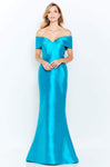 Floor Length Off the Shoulder Natural Waistline Fitted Mermaid Evening Dress with a Brush/Sweep Train