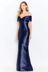 Fitted Floor Length Mermaid Off the Shoulder Natural Waistline Evening Dress with a Brush/Sweep Train