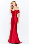 Off the Shoulder Fitted Natural Waistline Mermaid Floor Length Evening Dress with a Brush/Sweep Train