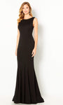 Modest V Back Fitted Natural Waistline Fit-and-Flare Mermaid Scoop Neck Sleeveless Jersey Dress with a Brush/Sweep Train