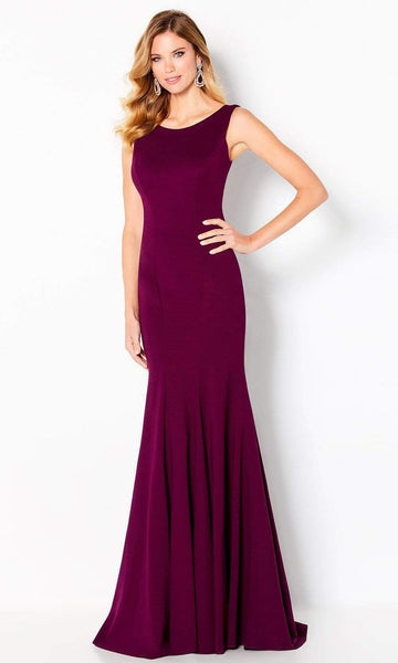 Modest Scoop Neck Jersey V Back Fitted Fit-and-Flare Mermaid Sleeveless Natural Waistline Dress with a Brush/Sweep Train