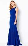 Modest Fit-and-Flare Mermaid Natural Waistline Fitted V Back Jersey Scoop Neck Sleeveless Dress with a Brush/Sweep Train