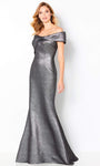 Tall Mermaid Empire Waistline Open-Back Back Zipper Metallic Off the Shoulder Mother-of-the-Bride Dress with a Brush/Sweep Train With a Bow(s)