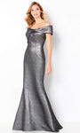 Tall Mermaid Off the Shoulder Metallic Empire Waistline Open-Back Back Zipper Mother-of-the-Bride Dress with a Brush/Sweep Train With a Bow(s)