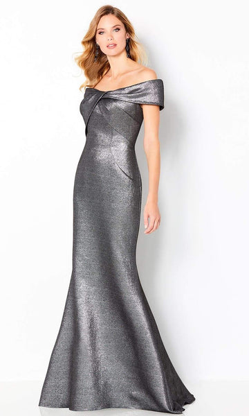 Tall Metallic Empire Waistline Back Zipper Open-Back Off the Shoulder Mermaid Mother-of-the-Bride Dress with a Brush/Sweep Train With a Bow(s)