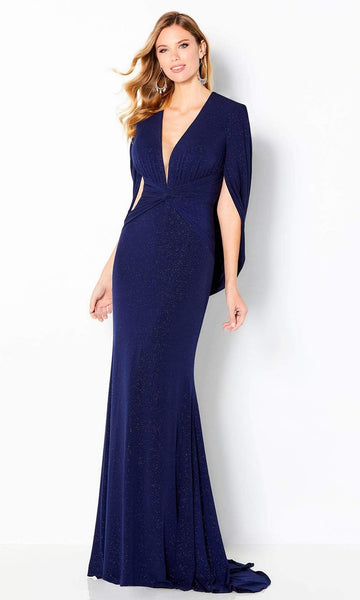 V-neck Jersey Sheath Natural Waistline Back Zipper Illusion Shirred Sequined Slit Draped Plunging Neck Sheath Dress with a Brush/Sweep Train