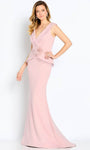 V-neck Mermaid Natural Waistline Sleeveless Belted Flower(s) Beaded Peplum Fitted Jersey Dress with a Brush/Sweep Train