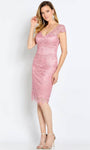 V-neck Cap Sleeves Lace Sheath Cocktail Above the Knee Scalloped Trim Open-Back Back Zipper V Back Beaded Crystal Natural Waistline Sheath Dress