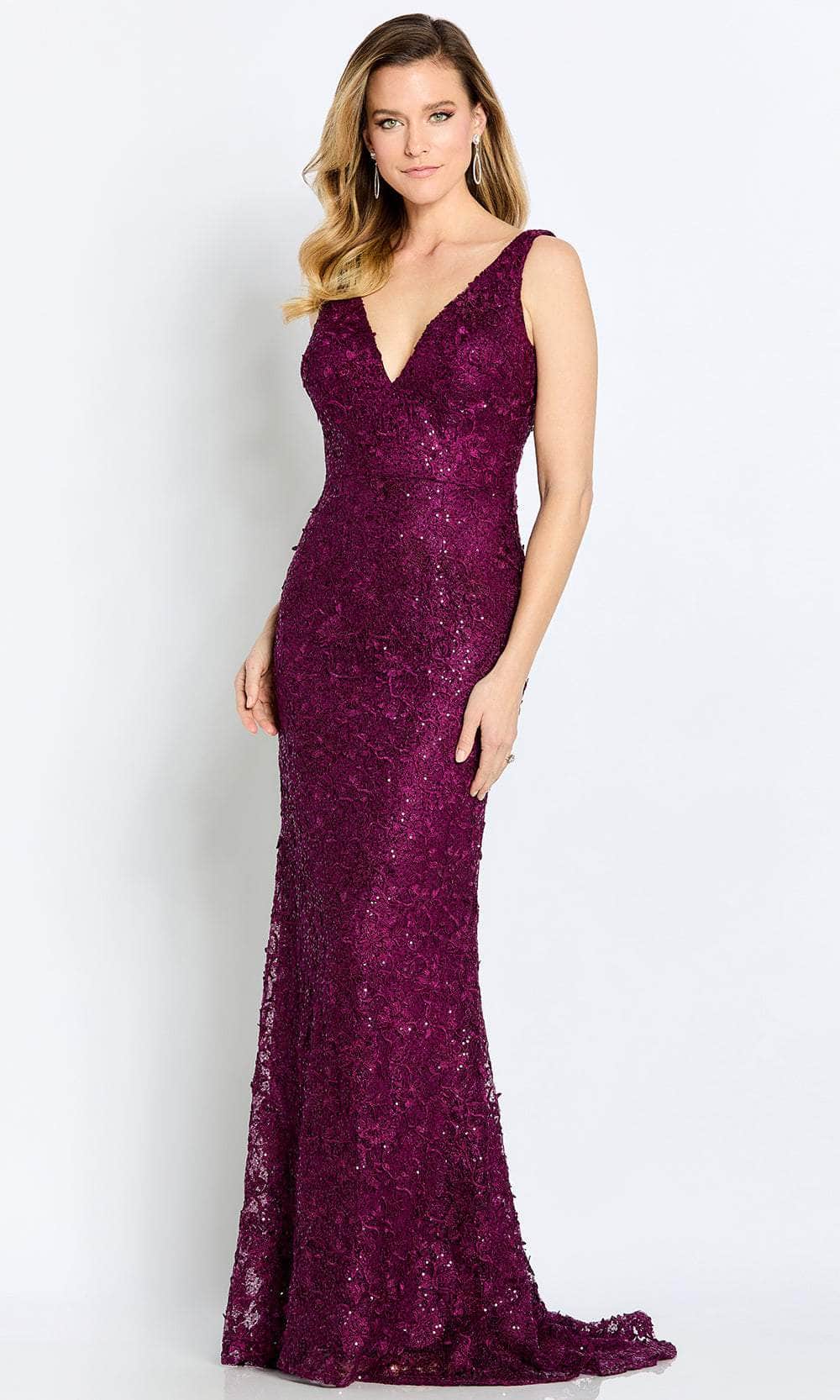 Cameron Blake CB113 - Deep V-Neck Lace Formal Gown
