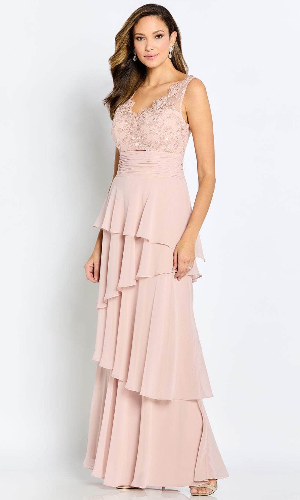 Cameron Blake CB114 - V-Neck Tiered A-Line Formal Gown
