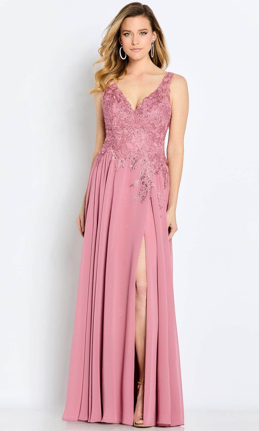 Cameron Blake CB117 - V-Neck Beaded Lace Evening Gown
