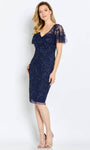 V-neck Tulle Sheer Beaded V Back Flutter Short Sleeves Sleeves Sheath Sheath Dress/Midi Dress