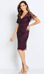 V-neck Tulle Sheath Beaded Sheer V Back Flutter Short Sleeves Sleeves Sheath Dress/Midi Dress