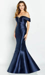 Off the Shoulder Beaded Open-Back Draped Mermaid Basque Waistline Evening Dress with a Brush/Sweep Train