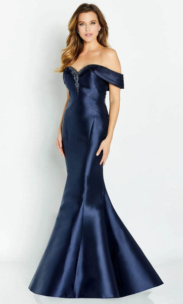Basque Waistline Open-Back Beaded Draped Mermaid Off the Shoulder Evening Dress with a Brush/Sweep Train