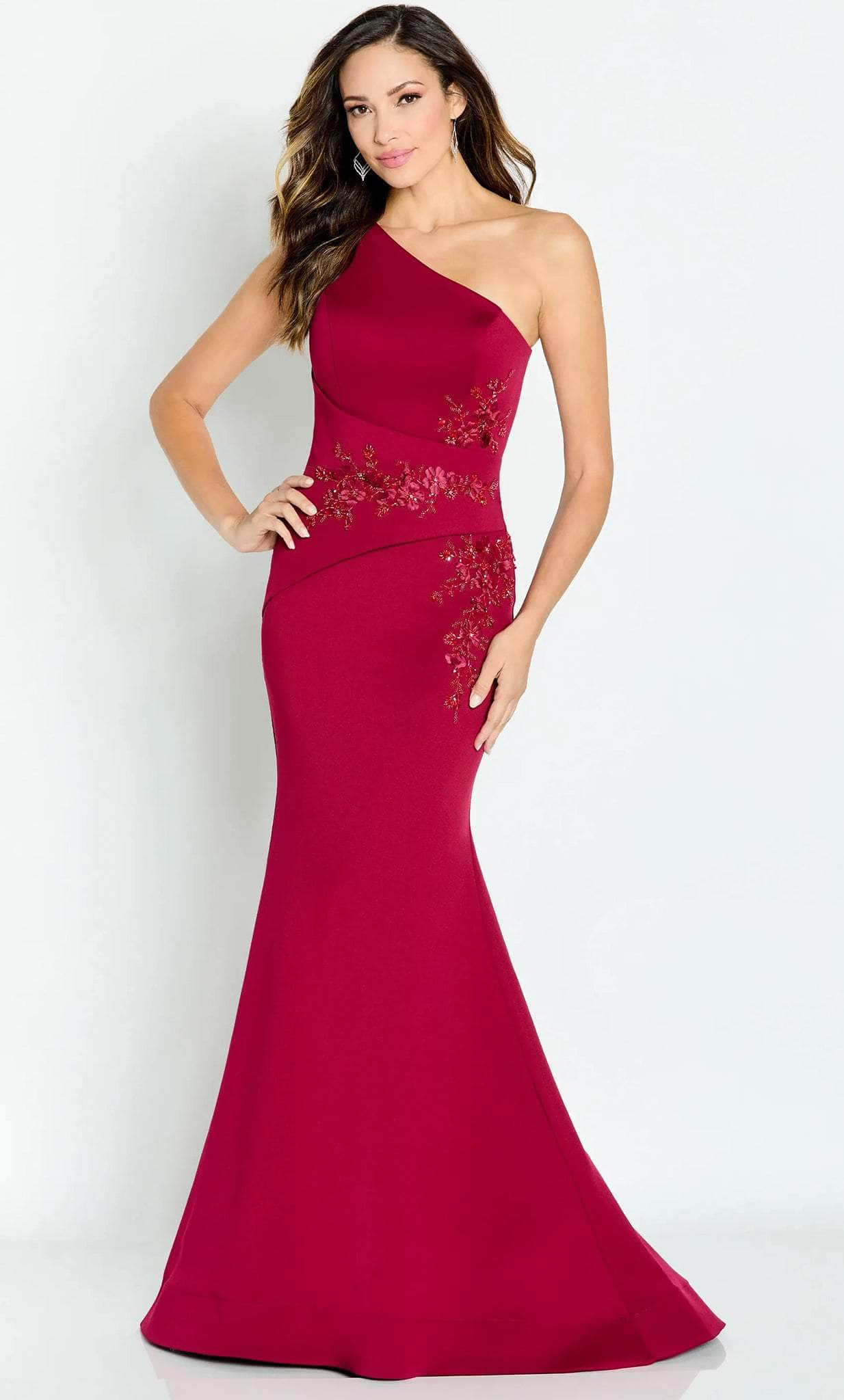 Cameron Blake CB142 - Asymmetric Embroidered Prom Gown
