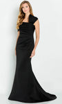 One Shoulder Draped Ruched Wrap Asymmetric Natural Waistline Mermaid Crepe Evening Dress with a Brush/Sweep Train