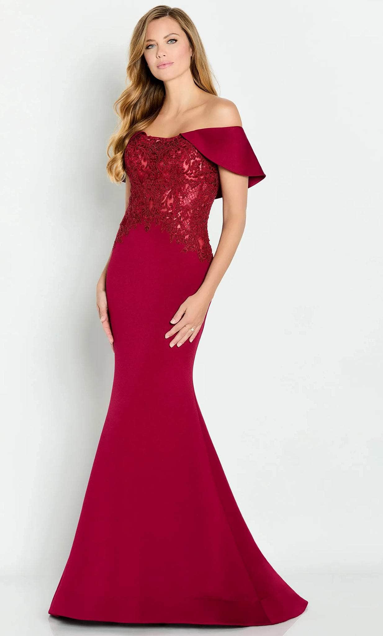 Cameron Blake CB147 - Draped Sleeve Embroidered Evening Gown

