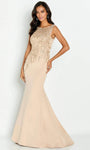 Natural Waistline Embroidered Illusion Back Zipper Tulle Bateau Neck Sleeveless Mermaid Evening Dress with a Brush/Sweep Train