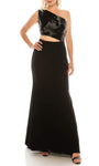 Floor Length Crepe Fitted Beaded Asymmetric Natural Waistline Sleeveless Sheath Sheath Dress with a Brush/Sweep Train