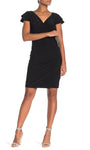 V-neck Sheath Empire Waistline Cap Flutter Sleeves Cocktail Above the Knee Ruched Sheath Dress