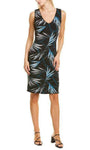 Sophisticated V-neck Sleeveless Sheath Floral Print Cocktail Short Gathered Natural Waistline Sheath Dress/Party Dress