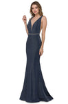 V-neck Sleeveless Plunging Neck Mermaid Glittering Belted Sheer Natural Waistline Evening Dress