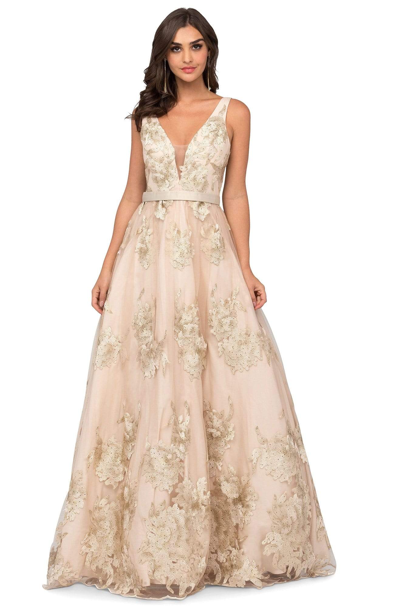 Cecilia Couture - 1440 Floral Lace Appliqued Sleeveless V Neck Gown
