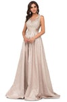 A-line Jeweled Neck Natural Waistline Sleeveless Floor Length Embroidered Fitted Dress with a Brush/Sweep Train