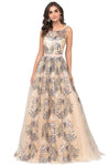 Bateau Neck Sweetheart Sheer Embroidered Open-Back Sleeveless Natural Waistline Dress with a Brush/Sweep Train